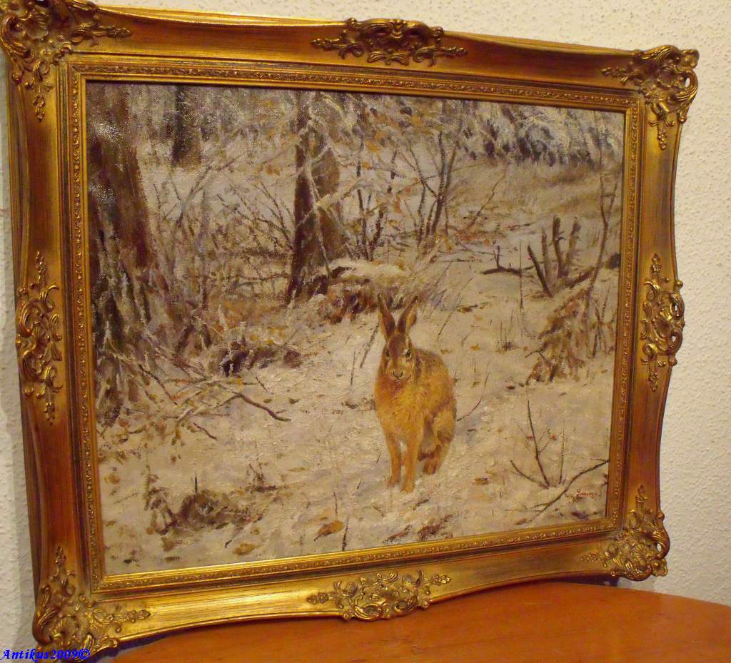 WILLY LORENZ (1901 1981), JAGDGEMÄLDE HASE IM SCHNEE WINTERLANDSCHAFT